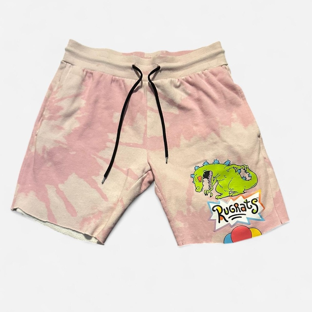 High Waist Pink and Cream Shorts with Elastic Waistband